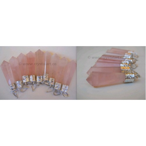 Rose Quartz Slop Cap Point Pencil Pendants