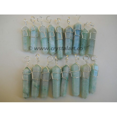 Green Aventurine Double Terminated Points Wrapping Pendants 