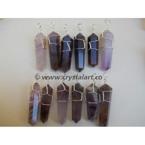 AMETHYST DOUBLE TERMINATED WIRE WRAPPED PENDANTS