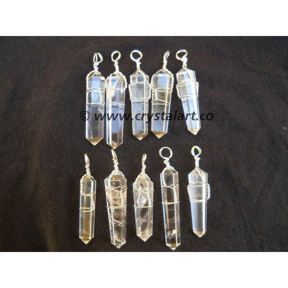 CRYSTAL QUARTZ DOUBLE TERMINATED WIRE WRAPPED PENDANTS