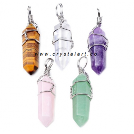 Gemstone Double Terminated Points Wrapping Pendants