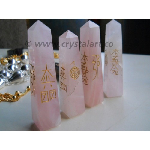 Rose Quartz Reiki Symbol Engraved Tower Points