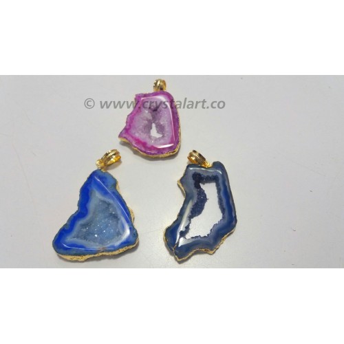 Druzy Golden Electroplated Slices Pendants