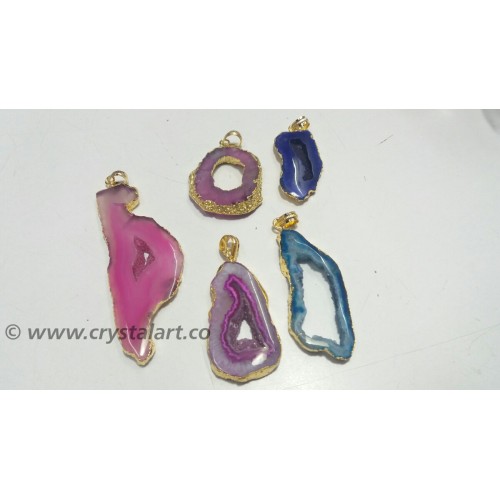 Agate Druzy Double Electroplated Slice Pendants