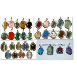 Mix Agate Stone Cabochon Metal Pendants