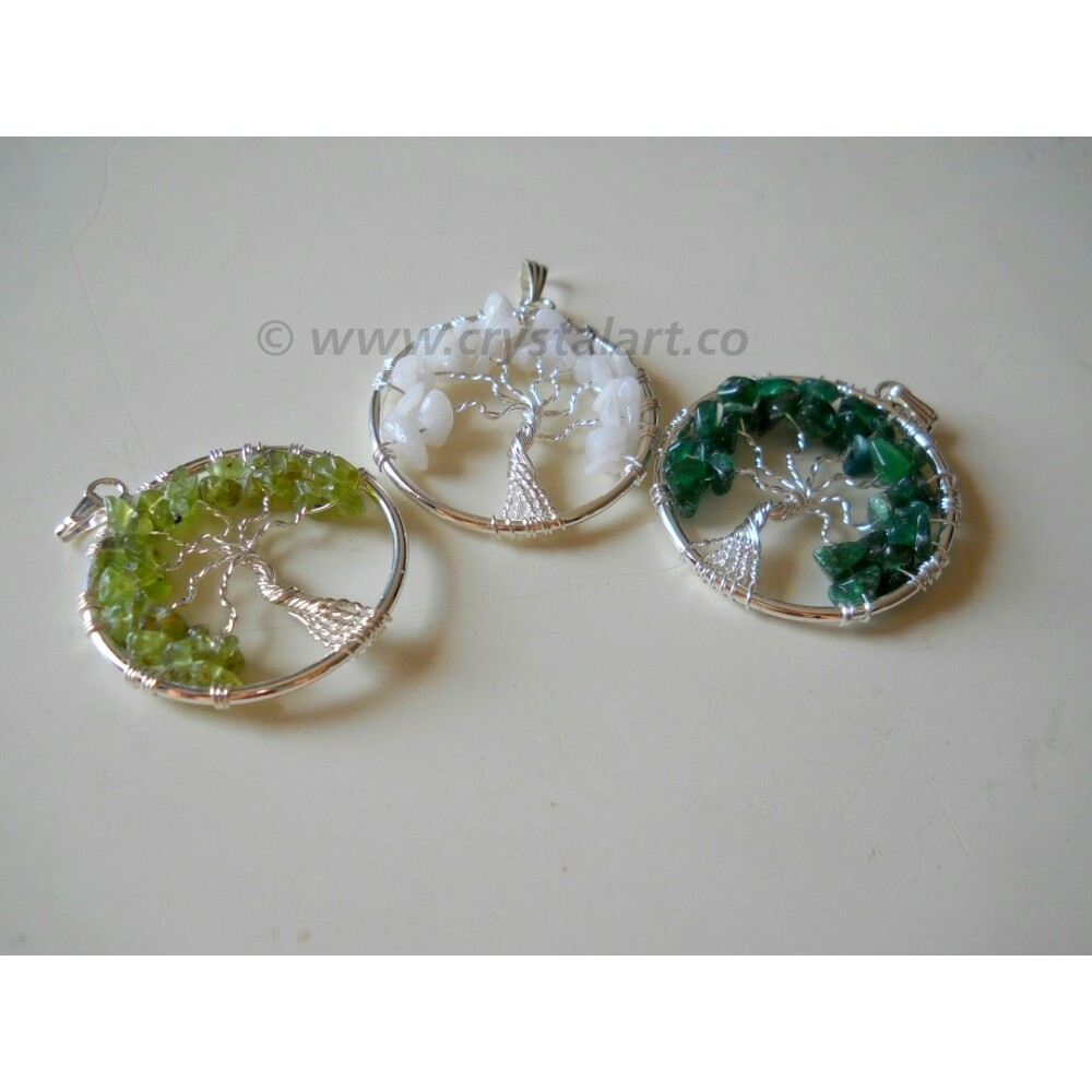 Silver Tree of life Mix Agate Stone Pendants