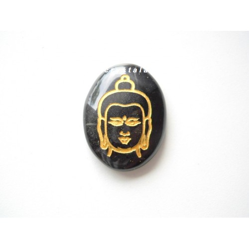 Black Obsidian Face of Buddha Symbol Engraved Cabochon Pendants