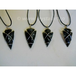 BLACK OBSIDIAN WIRE WRAPPED ARROWHEAD SLIDER CORD PENDANTS