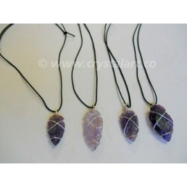 Amethyst Wire wrapped Arrowhead Slider cord Pendants