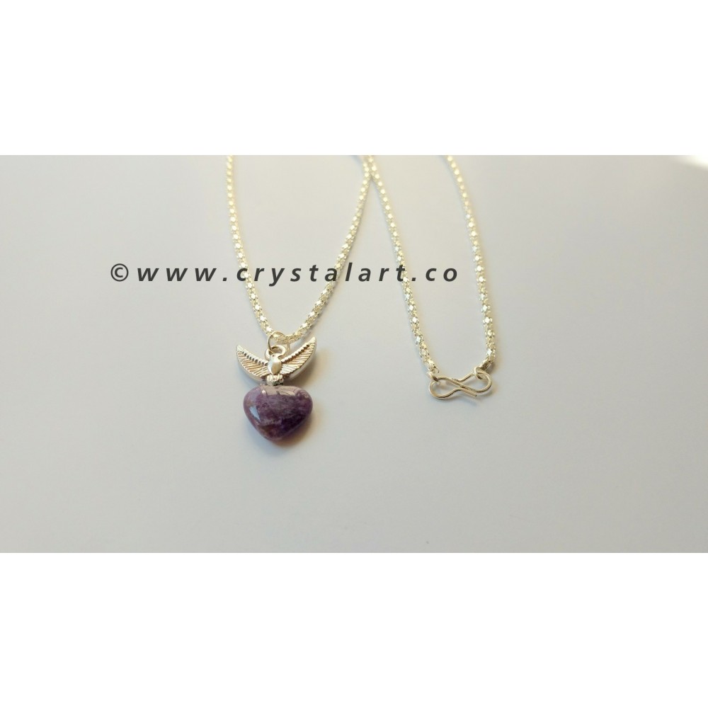 Amethyst Heart shape Silver Brass Soaring Bird Necklace Pendant