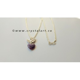 Amethyst Heart shape Silver Brass Soaring Bird Necklace Pendant