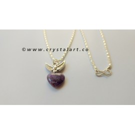 Amethyst Heart shape Silver Brass Soaring Bird Necklace Pendant