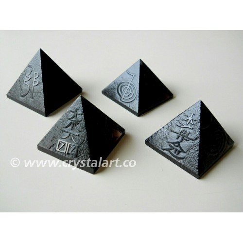 Black Obsidian Reiki Symbol Emboss Pyramid Wholesale