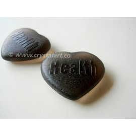 Black Obsidian Emboss HEALTH Palm Stones in Heart Shape