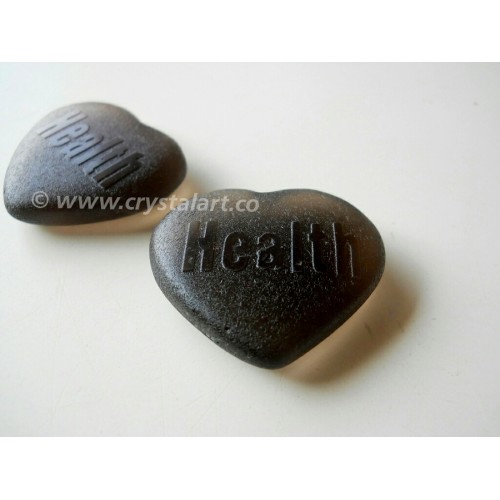 Black Obsidian Emboss HEALTH Palm Stones in Heart Shape