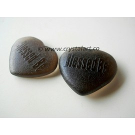 Black Obsidian Emboss BLESSED BE Palm Stones in Heart Shape