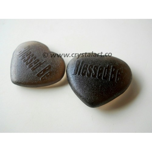 Black Obsidian Emboss BLESSED BE Palm Stones in Heart Shape