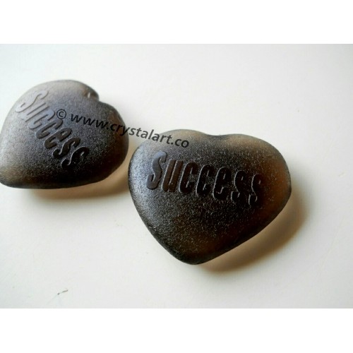 Black Obsidian Emboss SUCCESS Palm Stones in Heart Shape