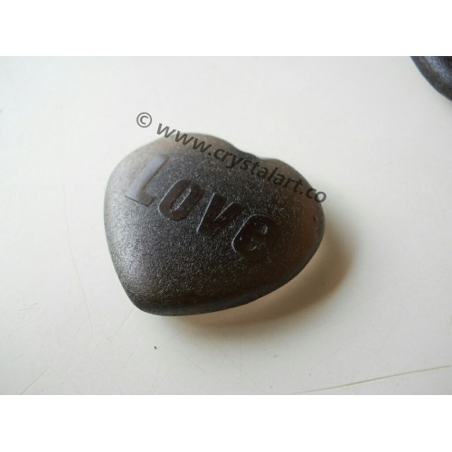 Black Obsidian Emboss LOVE Palm Stones in Heart Shape