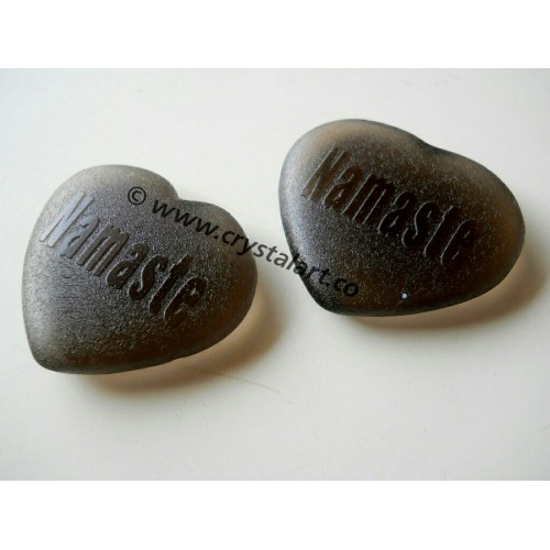 Black Obsidian Emboss NAMASTE Palm Stones in Heart Shape