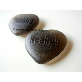 Black Obsidian Emboss HEALING Palm Stones in Heart Shape