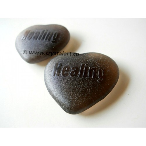 Black Obsidian Emboss HEALING Palm Stones in Heart Shape