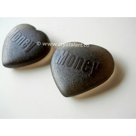 Black Obsidian Emboss MONEY Palm Stones in Heart Shape