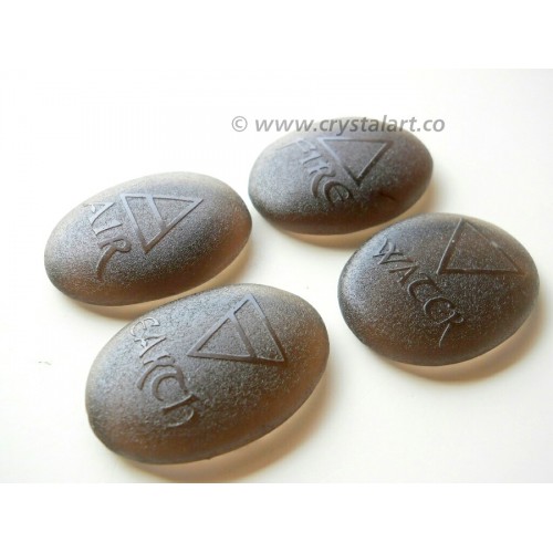 Black Obsidian 4 Element Emboss Cabochon Set Air Water Fire Earth