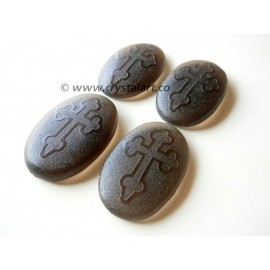 Black Obsidian Cross Symbol Emboss Cabochon Palm Stones