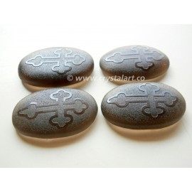 Black Obsidian Cross Symbol Emboss Cabochon Palm Stones