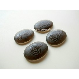 Black Obsidian Reiki Symbol Emboss Cabochon Palm Stones