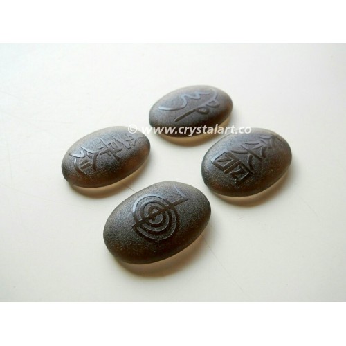 Black Obsidian Reiki Symbol Emboss Cabochon Palm Stones