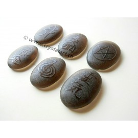 Black Obsidian Reiki Symbol Emboss Cabochon Palm Stones