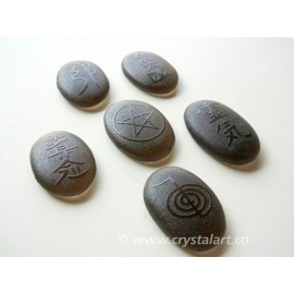 Black Obsidian Reiki Symbol Emboss Cabochon Palm Stones