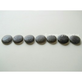 Black Obsidian Seven Chakra Symbol Emboss Cabochon Set