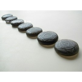 Black Obsidian Seven Chakra Symbol Emboss Cabochon Set