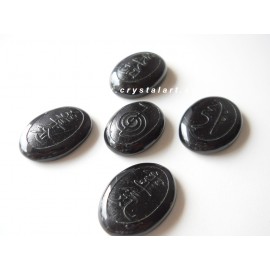 Black Obsidian Usai Reiki Emboss Cabochon Set