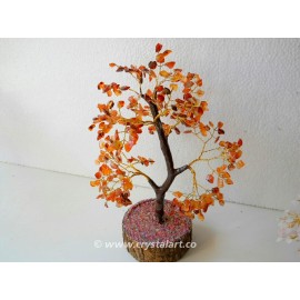 Red Carnelian Agate 150 Chips Wooden Base Gemstone Tree