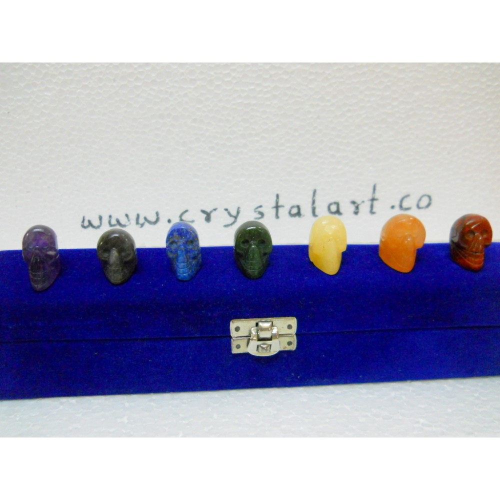 7 Chakra Carved Skull Shape With valvet Case 