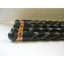 Black Agate Twisted Faceted Wooden Healing Wand in Copper