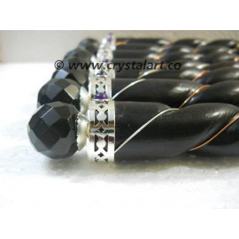 Black Agate Twisted Faceted Wooden Healing Stick