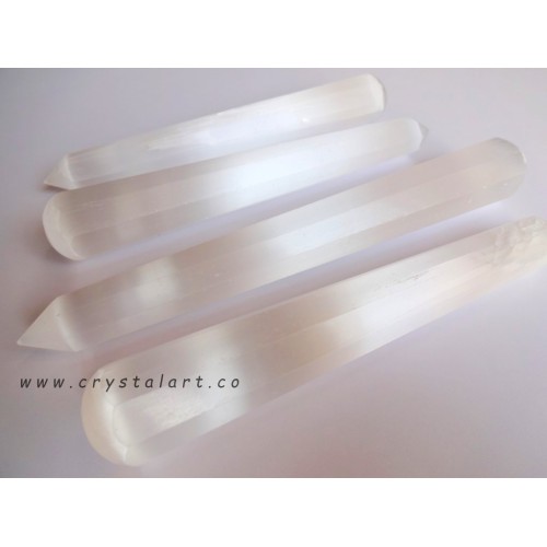 Selenite Faceted Massage Wands Slop Surface