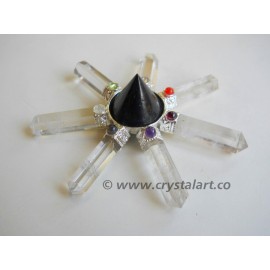 Black Tourmaline Cone With Crystal Quartz 7 Point Chakra Energy Generator Tools