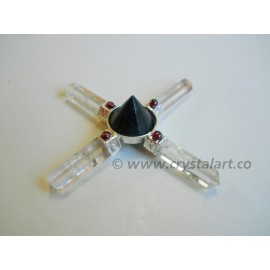 Black Tourmaline Cone With Crystal Quartz Row Garnet Energy Generator Tool