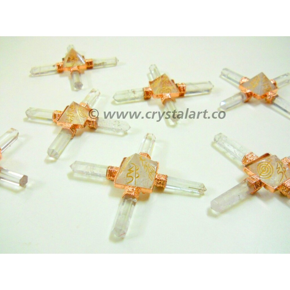 Crystal Quartz Reiki Engraved Pyramid Energy Generator Tools in Copper