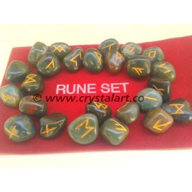 Blood Stone Agate Rune set With Pouch  