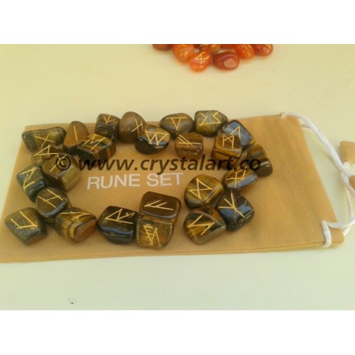 Tiger Eye Rune Set With Pouch