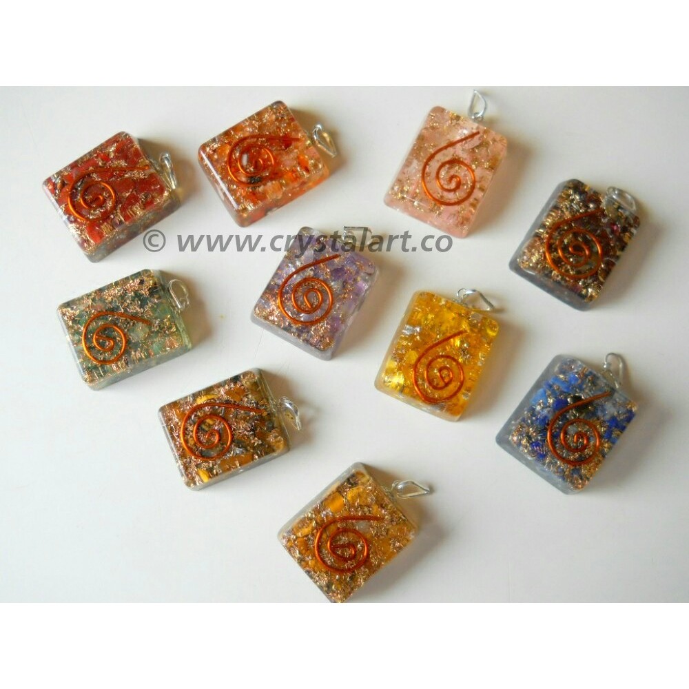 Mix Gemstone Square Reiki Symbol Orgone Pendants