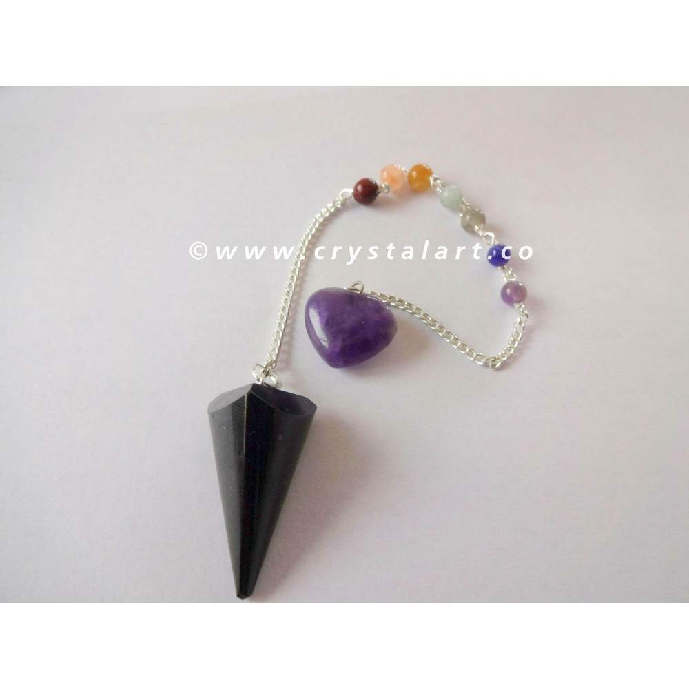 Black Tourmaline Chakra Heart Chain Three side Pendulum