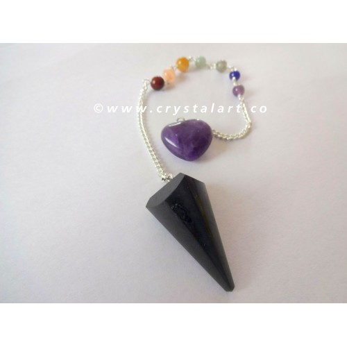 Black Tourmaline Chakra Heart Chain Three side Pendulum